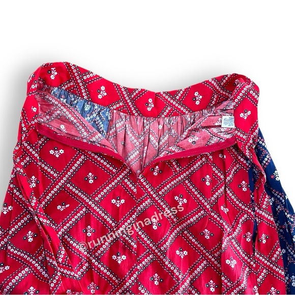 Vintage 70’s Prairie Maxi Skirt Blue & Red Calico Floral Print Ruffle Hem - Picture 10 of 15